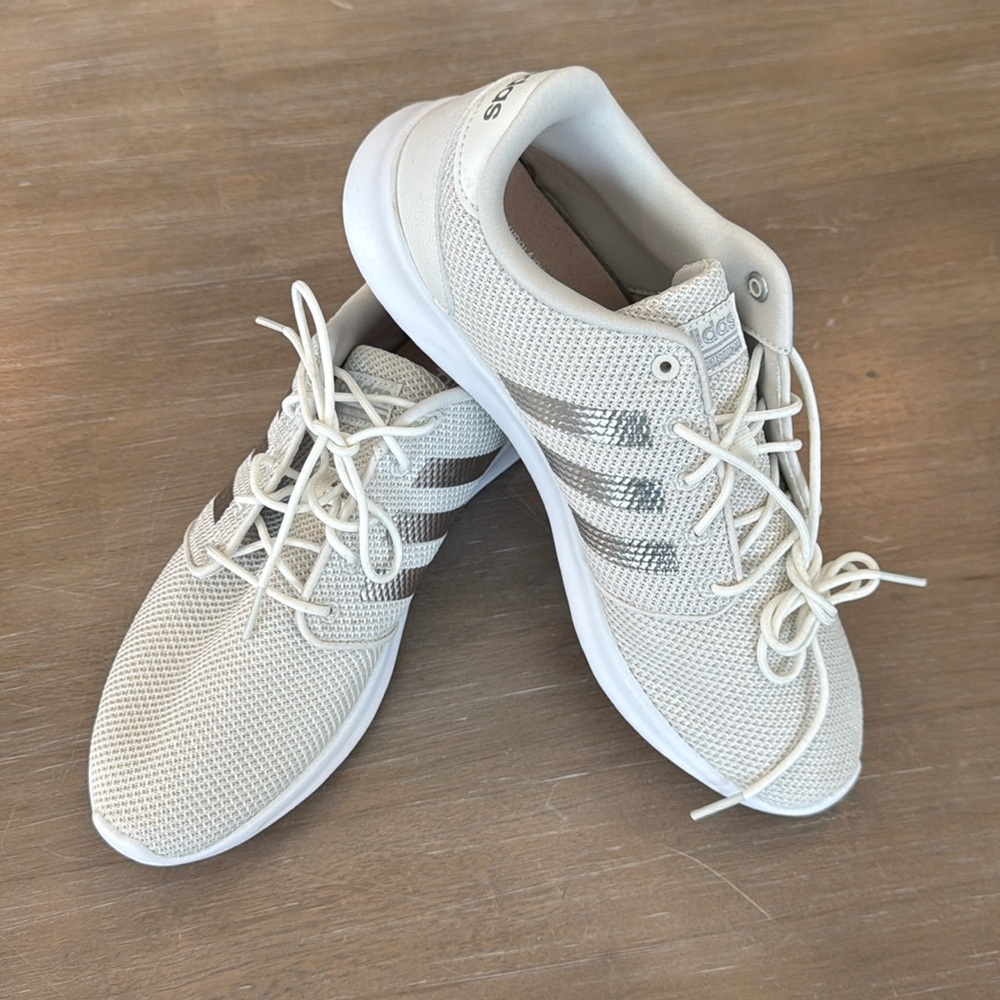 New Adidas QT Racer Raw White Metallic Silver Low Top Sneakers Kicks Women US 10